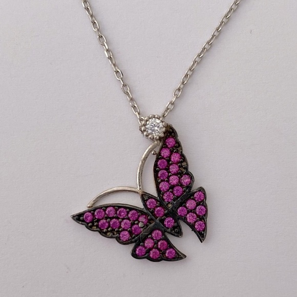 Other - 🦋925 Silver pink cz butterfly necklace